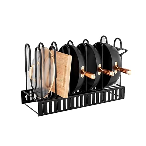 Amig - Organizador para Sartenes - 6 Compartimentos Ajustables - Acero Negro - Almacenamiento de Cocina para Tapas de Ollas y Sartenes - Medidas: 20 x 24 x 30 cm Amig - Organizador para Sartenes - 6 Compartimentos Ajustables - Acero Negro - Almacenamiento de Cocina para Tapas de Ollas y Sartenes - Medidas: 20 x 24 x 30 cm