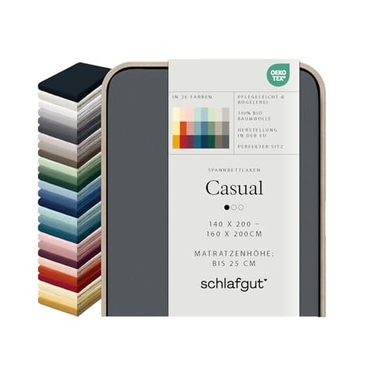 Schlafgut Casual Spannbettlaken 160x200cm Grey Deep aus 100% Bio-Baumwolle