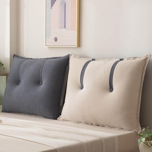 Almohada grande para cabecera de cama y sofá, cojín de lectura, soporte de espalda, color gris, 60 x 60 x 15 cm, perfecta para comodidad y estilo en dormitorio y sala de estar
