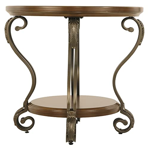 Signature Design By Ashley Nestor Traditional Hand-Finished Round End Table With 1 Fixed Shelf, Dark Brown #TOP3