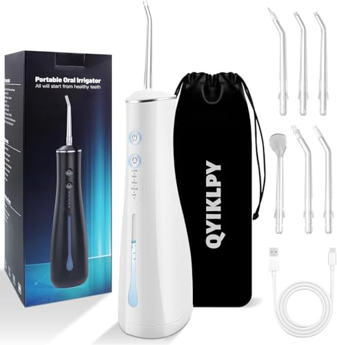Catálogo para Comprar On-line Moda en C , tabla con los diez mejores. 33 QYIKLPY Irrigador bucal,limpiador dental con 5 modos y 6 boquillas,water flosser carga Type-C,300 ml portátil inalámbrico,IPX7 impermeable,Apto para varios miembros de la...