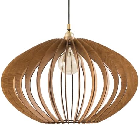 DEZAART Scandinavian Wood Pendant Light (19” Ø) – Oak COLORED MDF Light Shade / 1 Meter Cord Length / E27 Bulb – Modern Wood Chandelier – Statement Lighting for Home & Office