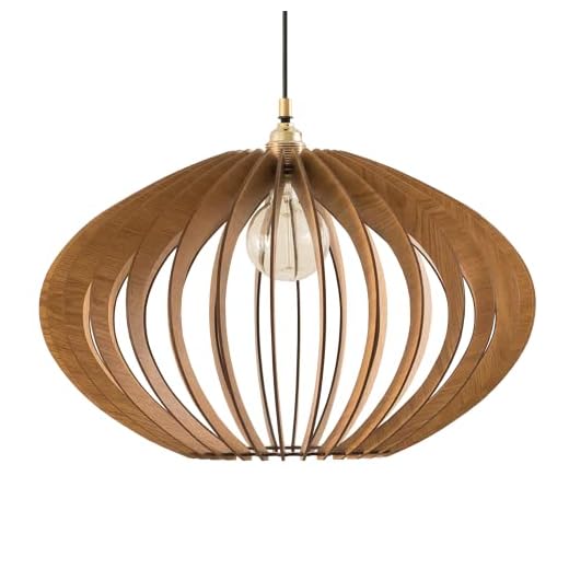 DEZAART Scandinavian Wood Pendant Light (19” Ø) – Veneered Oak MDF Light Shade / 1 Meter Cord Length / E27 Bulb – Modern Wood Chandelier – Statement Lighting for Home & Office