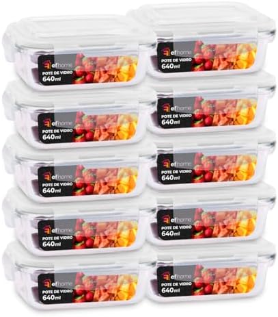 Conjunto 10 Potes Vidro Hermético Marmita Mantimento 640ml