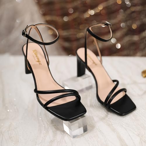 Image of RIBONGZ High Heels for Women Kitten Heeled Sandals with Ankle Strap Round Open Toe Strappy Stiletto Heels Comfort Summer Wedding Party Evening Prom Daily Dressy Shoes