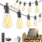 Brightown 52FT Solar String Lights Outdoor Waterproof, Patio Lights with Remote and 15+1 LED Shatterproof Bulbs, Dimmable & Timable, 3 Light Modes, Solar Lights Outdoor for Yard Garden Camping Party