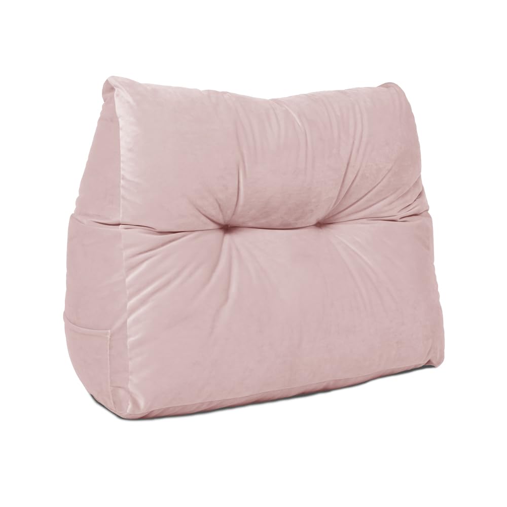 Lancashire Textiles Pink 20 X 50 X 60Cm (Armchair) Luxury Velvet Triangular Wedge Bedroom Headboard Cushion - Headboard Bolster Support Pillow For Bed, Sofa, Chair - Made In Britain