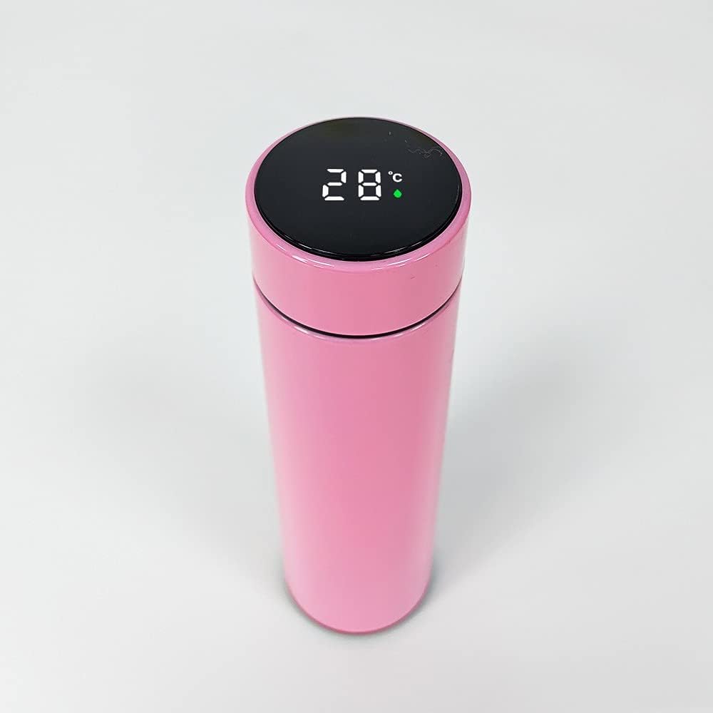Temperature Display Vacuum Insulated Water Bottle Stainless Steel Sports Thermal Travel Mug with LED Temperature Display Leak Proof Hot and Cold for 24 Hours Thermos (PINK)