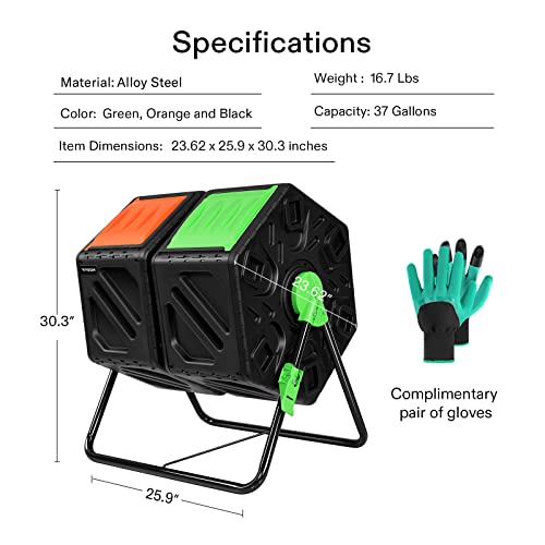 Vivosun Dual Chamber Tumbling Composter, 2X 18.5 Gallon Compost Bin, Heavy-Duty Compost Tumbler W/Sliding Door #TOP4