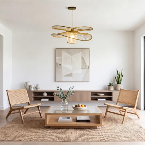 Image of Bamboo Pendant Light, Boho Light Fixture with Adjustable Height