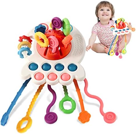 Hooku Montessori Toys for 1 Year Old, Sensory Toys for Babies, Food Grade Silicone Pull String Activity Toy, Fine Motor Toys, Baby Travel Toys, Toddler Infant Baby Gifts