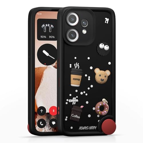 Image of Bintage Cute Fun Taddy| 3D Ball Bear| Donut| Coffee Rubber Case Camera Protection Back Cover Compatible for CMF by Nothing Phone 2 Pro - Black