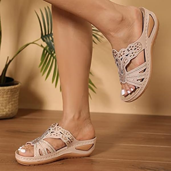 Notinzo damskor kil platåtofflor bohemisk stil diamanter casual roman chic slip-on slides höga klackar skor damer sexig
