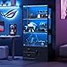 Display Cabinet with Glass Doors, 4-Tier Curio with 3-Color Lights & Human Body Sensor, Storage Cabinet with 3 Shelves & 2 Drawers for Living/Dining/Game Room, Black Oak