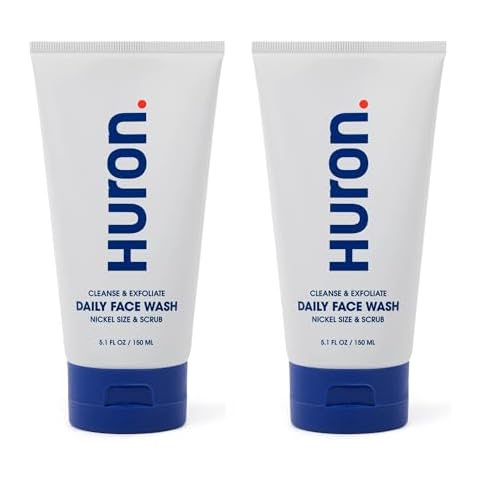 Huron Men’s Face Wash - Daily Deep Facial Cleanser & Mild Exfoliator - Cleans, Conditions, & Hydrates Skin - Subtle Energizing Scent - Vegan, Sulfate-Free - 5.1 Oz (2 Pack) Cover