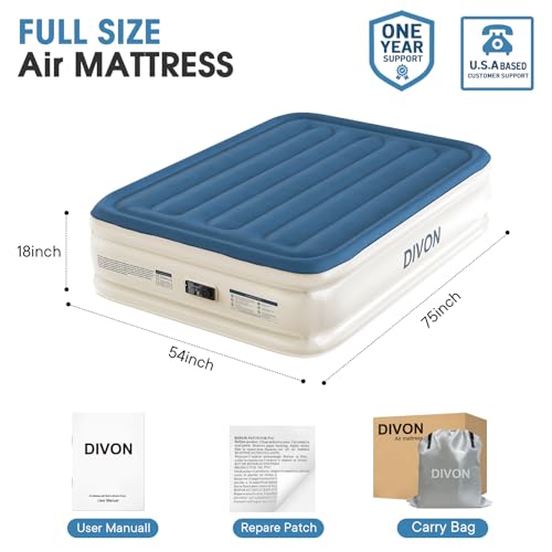 DIVON Air Mattress Full with Built in Pump,18’’Thicken Inflatable Mattress in 3 Mins,Foldable Blow Up Mattress,Portable Full Size Air Mattress for Camping,Travel&Floor,Air Bed for Adults,660lbs - Thumbnail 6