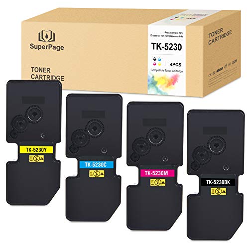 Superpage 4 Compatible pour Kyocera TK5230 TK-5230 Multipack Toner pour Kyocera Ecosys M5521cdn M5521cdw P5021 P5021cdn P5021cdw P5021Series(1Noir/1Cyan/1Magenta/1Jaune) Cover