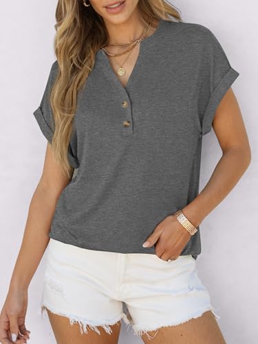 Image of ANRABESS Womens Short Sleeve Henley Tops V Neck Dressy Casual Blouses Summer Trendy Tee Shirts 2026 Vacation Fashion Clothes