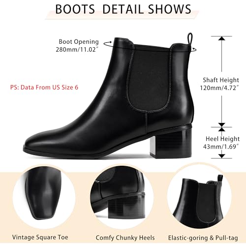 GENSHUO Chelsea Boots Women Ankle Booties Low Heel Chunky Square Toe Winter Fall Dress Chelsea Slip On Fashion Comfortable Work Casual Boots Shoes2