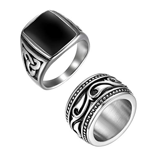 OIDEA Anillo Hombre Juego de 2 Pcs Acero Inoxidable Celta Irlanda Retro Vintage Anillo Ancho Joyería Retro 30 (22.3 MM) Cover