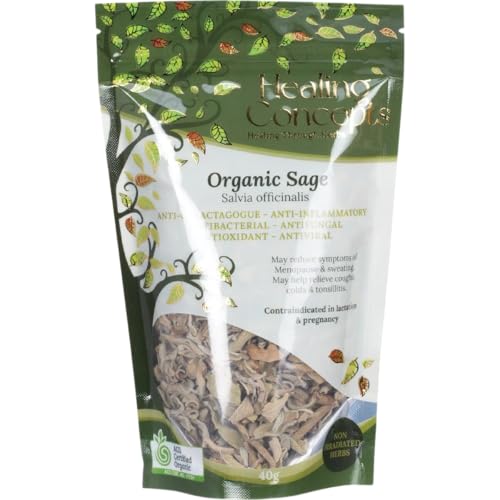 Healing Concepts Organic Sage 40g-Premium Dried Sage Leaves for Herbal Tea, Culinary & Botanical Uses, Natural Loose Leaf Herb, Non-GMO, No Additives, Vegan Friendly Ingredient