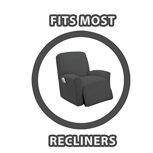Golden Linens One Piece Stretch Recliner Chair Furniture Slipcovers With Remote Pocket Fit Most Recliner Chairs (Gray) #TOP2