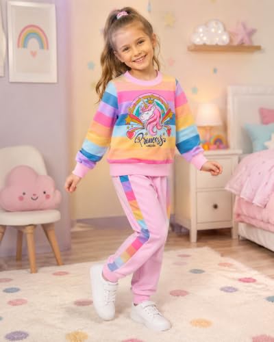 Image of Little Girls 2 Piece Outfits Ruffle Sleeve Unicorn Sweatshirts Top and Leggings Set School Outfits Kids Clothing Set