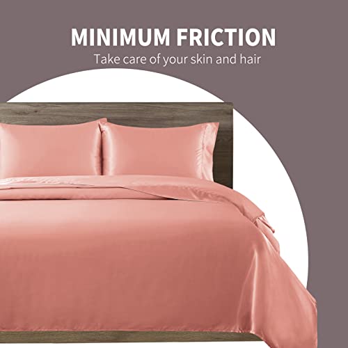 Cobedzy 4 Piece Luxury Queen Sheet Set, Soft Silky Bed Sheets Queen Set, Rose Gold Satin Sheet Set With 1 Deep Pocket Fitted Sheet 1 Flat Sheet 2 Satin Pillowcases #TOP3