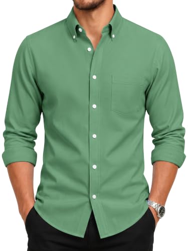 GIANZEN Dark Green Dress Shirt Button Down Men Men's Shirts for Long Sleeve Oxford Clothing Mens Casual Up Cotton Dark Green Size XXXXL