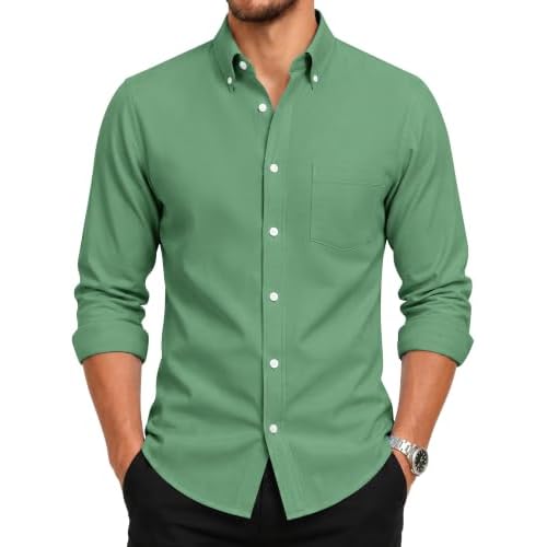 Men's Oxford Dress Shirts Long Sleeve Wrinkle-Resistant Button Down Shirt Business Casual Regular Fit with Pocket