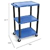 LUXOR UCPL1BU-B 42H 3-Shelf Utility Cart - Blue Shelves, Black Legs