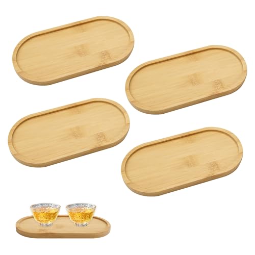 EXIN DEHCEN 4 vassoi ovali in legno di bambù, piccoli vassoi ovali, mini vassoi in bambù, ovali, piccoli vassoi per pane, dessert, biscotti, tè, caffè