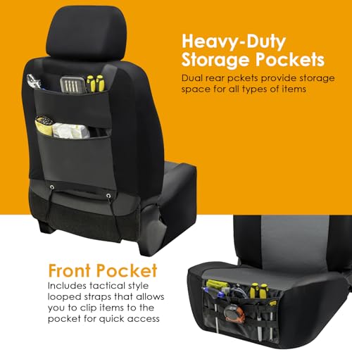 Image of LPI Truck Maverick Heavy Duty Seat Covers for Front Seats; Fits Full-Size SUV or Truck; Includes Front and Rear Storage Pockets, Built-in Molle Style Organizer; Semi-Custom Fit; 2pcs