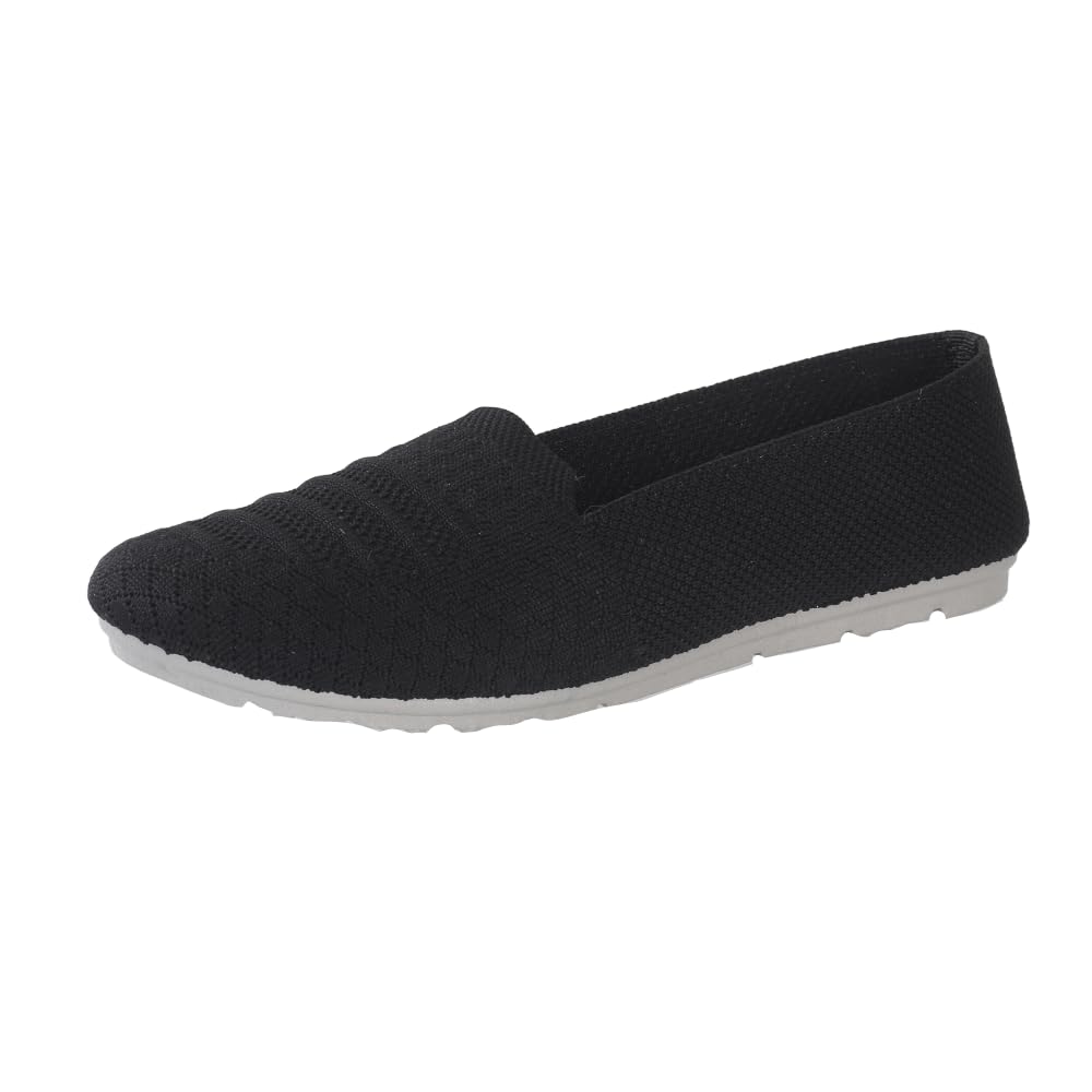pluxh Women's Black Breathable Knitted Bellies Flat 3 UK-picture-54