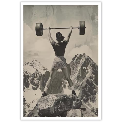 Vintage Gym Poster Print - Strong Woman Weightlifting