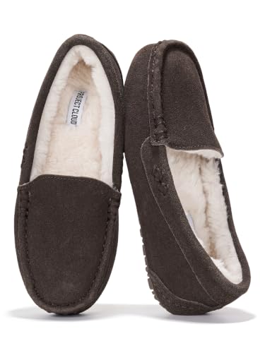 Image of Project Cloud 100% Genuine Leather Slippers for Women Fur Lined (Cathi) | Fur Lined Memory Foam Insole; Genuine Leather; Stylish Womens Moccasin Outdoor Slippers; All-Day Comfort