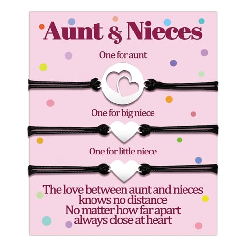 2 Niece Gifts from Auntie Matching Bracelets Auntie 3 Nieces Heart Love Bracelet from Aunt Jewelry Set for 2 3 4 5 Women Mothers Day Birthday Valentines Day Gifts