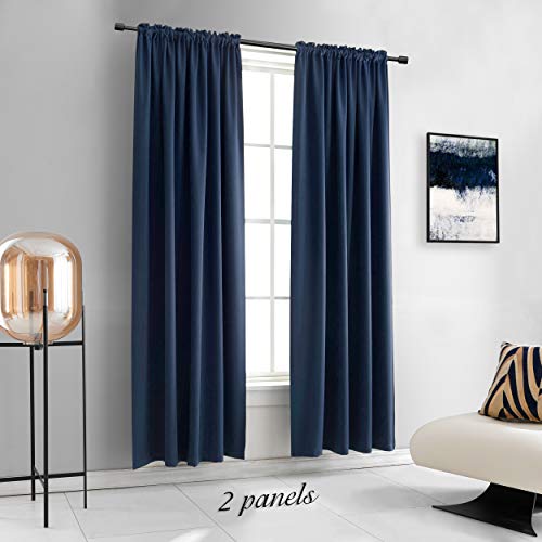Image of DONREN Dark Blue Blackout Curtains for Living Room - Rod Pocket Thermal Insulated Room Darkening Curtains for Dining Room (42 x 84 Inch,Set of 2 Panels)