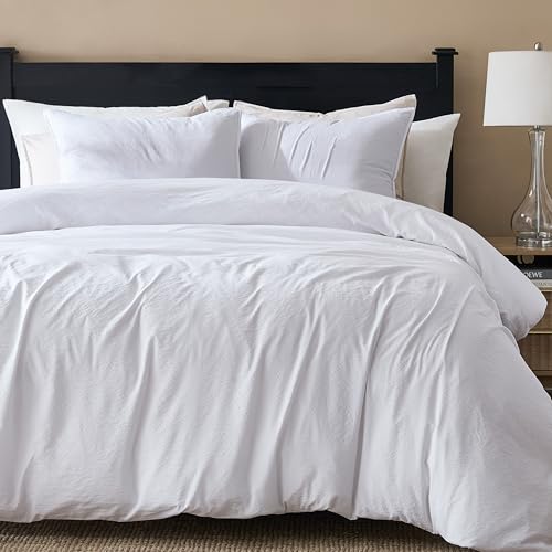 WDCOZY White Queen Size Jacquard Duvet Cover Set with Zipper