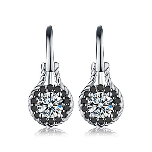 Boucles d'oreilles argent 925 anti-ternissement fleur spinelle noire femmes
