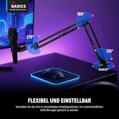 Bild 1 - NEEWER BASICS Mikrofonarmständer, Scherenarm Mikrofonarm Tischhalterung mit Clip 3/8" auf 5/8" Adapter Kompatibel mit Blue Yeti Snowball HyperX QuadCast SoloCast Shure, Max Load 3.3 lbs, MS006