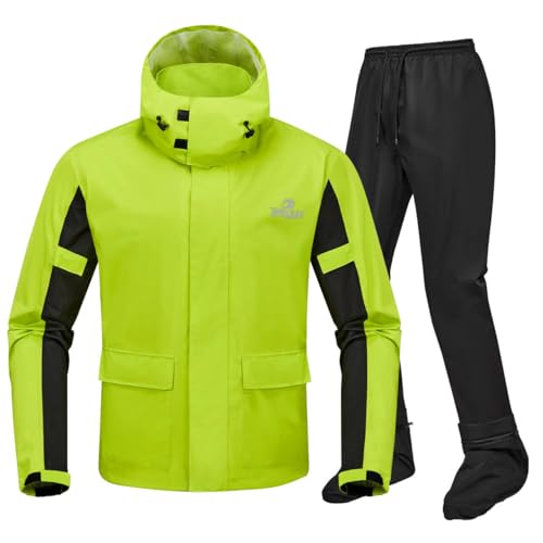 IRON JIA'S Traje de lluvia Moto Impermeable Hombre, Chaqueta Impermeable Moto Hombre,Confeccionado en tejido, resistente al viento, al agua, a la lluvia y ligero Verde L