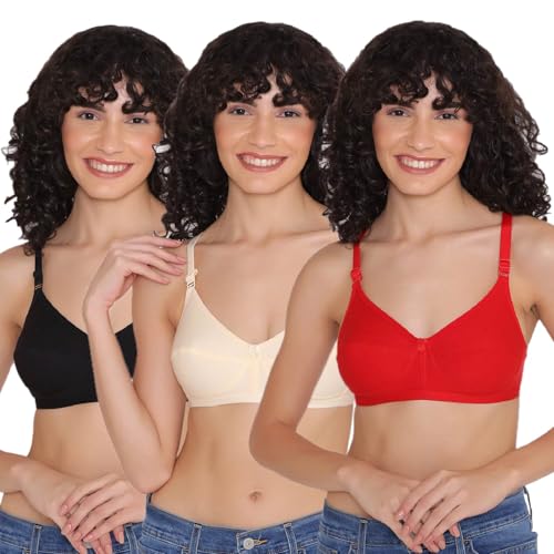 Image of INKURV Cotton Hosiery Bra for Women's Daily use, Full Coverage Bra for Regular wear, Non Padded, Non Wired Everyday Bra with Rich Cotton-Zoe Combo of 3