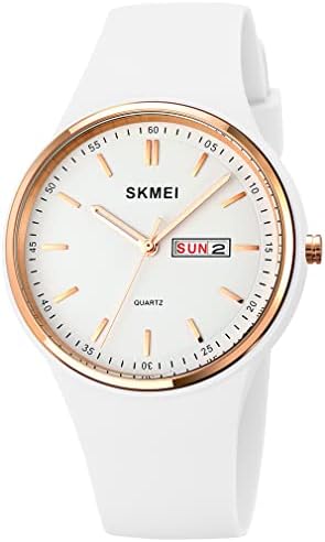 SKMEI Watches for Young Women Lady Sports Silicone Band Big Face Large Waterproof Fashion Casual Simple Quartz Analog Day Date Girls Gift White Wrist Watch