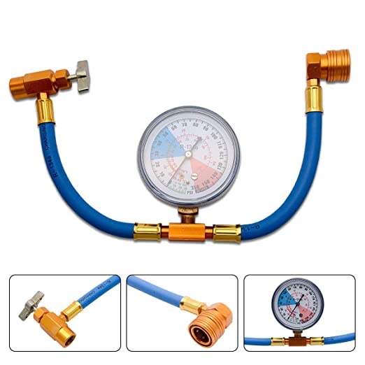 Unifizz R134A A/C Car Conditioning Refrigerant Recharge Measuring Hose Kit Charging Adapter with Gauge Refrigerant Refill Kit