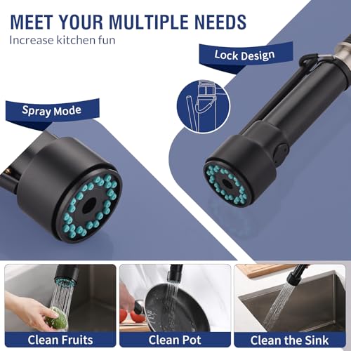 Black Kitchen Faucet,Fapully Single Handle Pull Down Kitchen Faucet with Sprayer,LED Facuet for Kitchen Sink - Thumbnail 4
