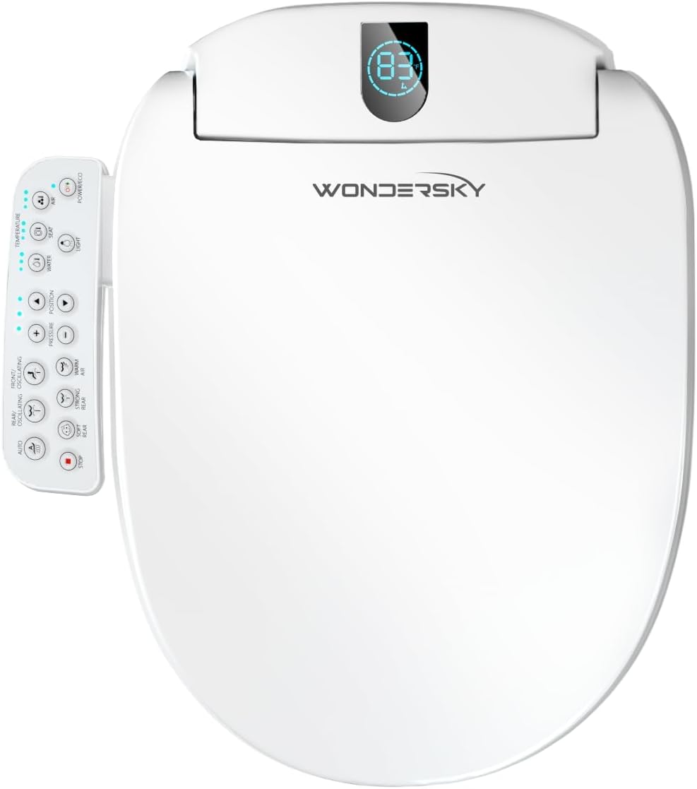 WONDERSKY Round Smart Bidet Toilet Seat: Heated, Warm Water Wash, Air Dryer, Adjustable Temps, Stainless Nozzle