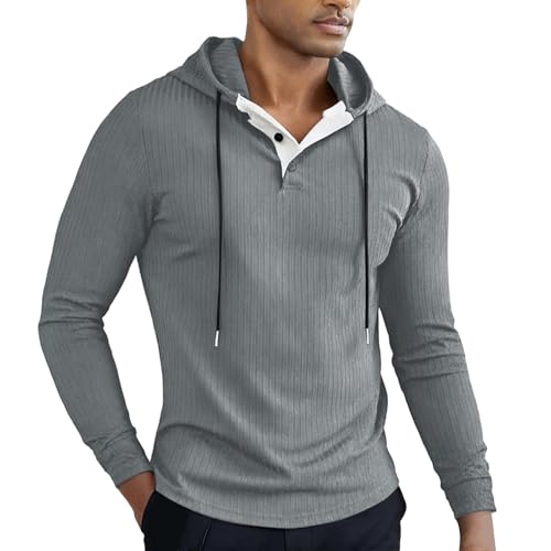 Sudadera con capucha informal de manga larga y cordón para deportes al aire libre en otoño e invierno y actividades de ocio diarias, gris, S
