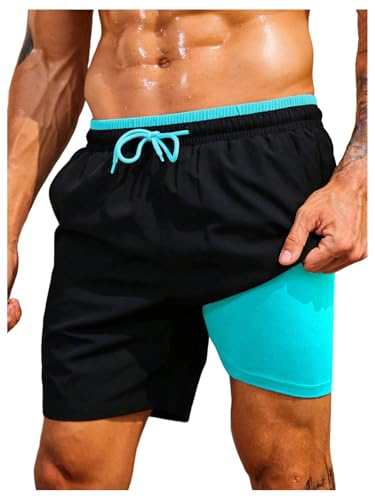 SweatyRocks Men's Swim Trunks with Compression Liner 5 inch Beach Quick Dry Swim Shorts2
