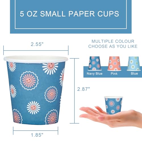 SIUQ 300 Pack 5 oz Paper Cups, Disposable Bathroom Cups, Small Mouthwash Cups, Hot/Cold Beverage Drinking Mini Cup for Party, Picnic, BBQ, Travel (Daisy)